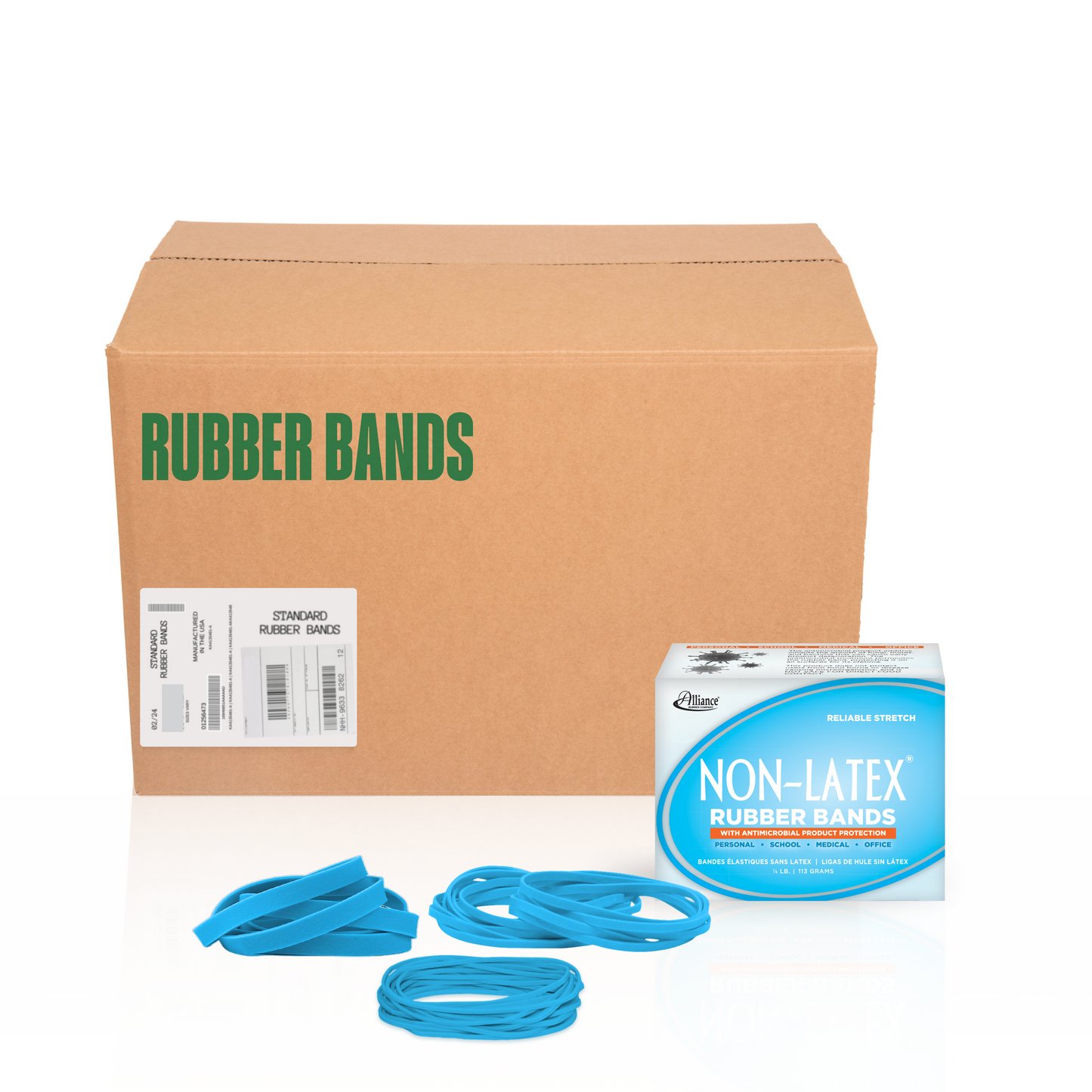 Alliance Non-Latex with Antimicrobial Protection Rubber Bands, Size #54 (Assorted), Cyan Blue