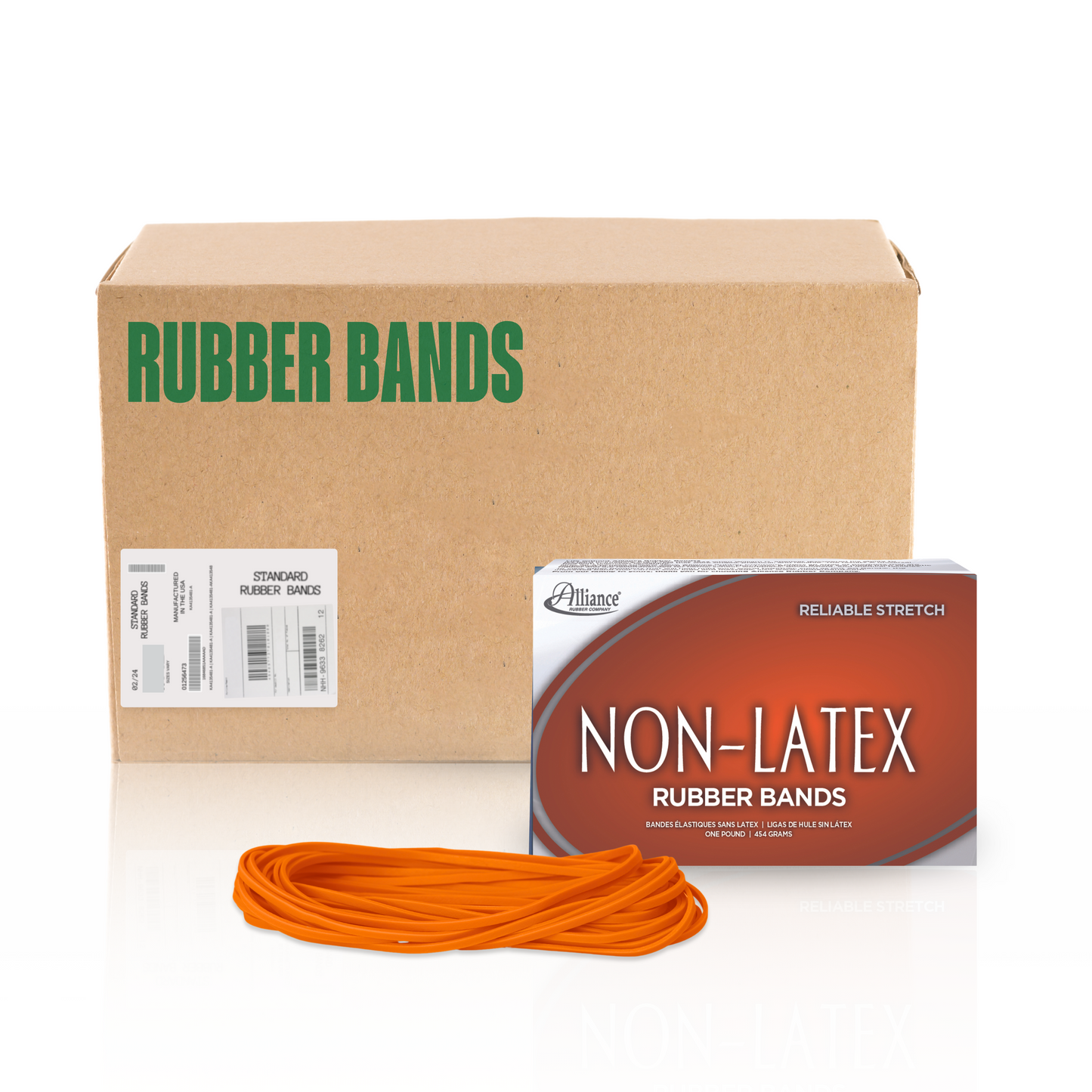 Alliance Non-Latex Rubber Bands, Size #117B (7" x 1/8"), Orange