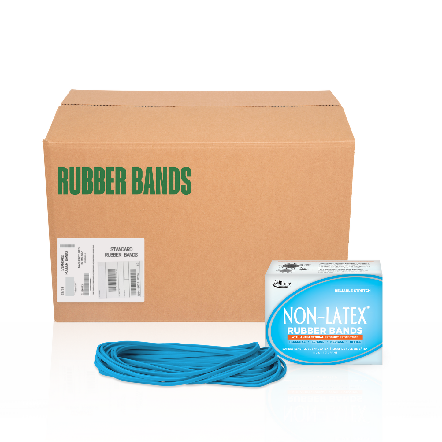 Alliance Non-Latex with Antimicrobial Protection Rubber Bands, Size #117B (7" x 1/8"), Cyan Blue