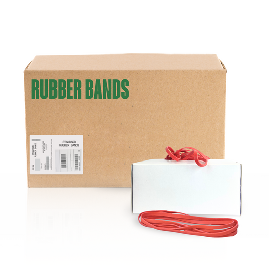 Bulk 25 lb case of red #172 Alliance Rubber Bands, used for bundling produce, packaging goods, and industrial labeling.