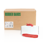 Bulk 25 lb case of red #172 Alliance Rubber Bands, used for bundling produce, packaging goods, and industrial labeling.