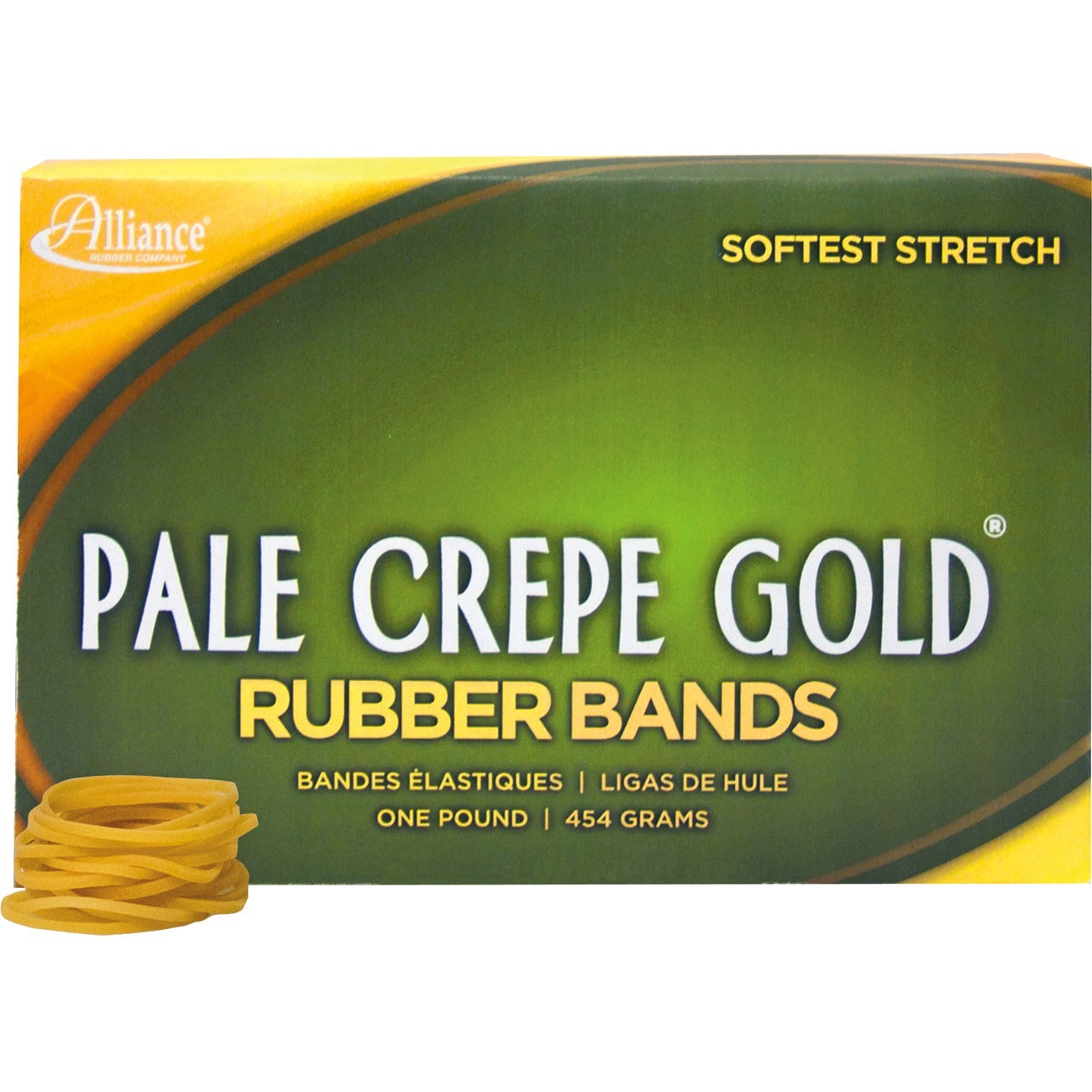 Alliance Pale Crepe Gold Rubber Bands, Size #12 (1-3/4" x 1/16"), Golden Crepe