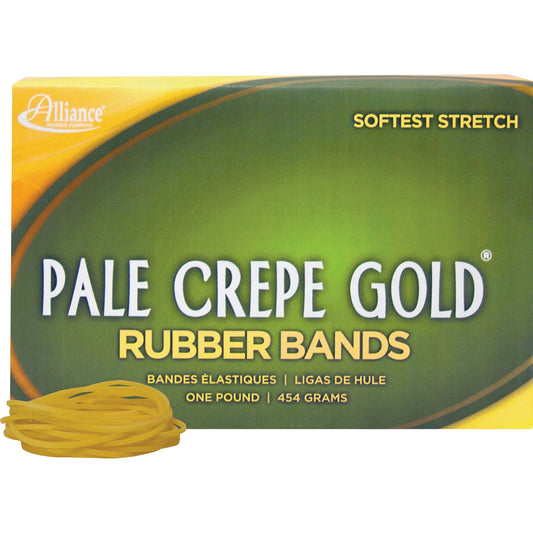 Alliance Pale Crepe Gold Rubber Bands, Size #16 (2-1/2" x 1/16"), Golden Crepe