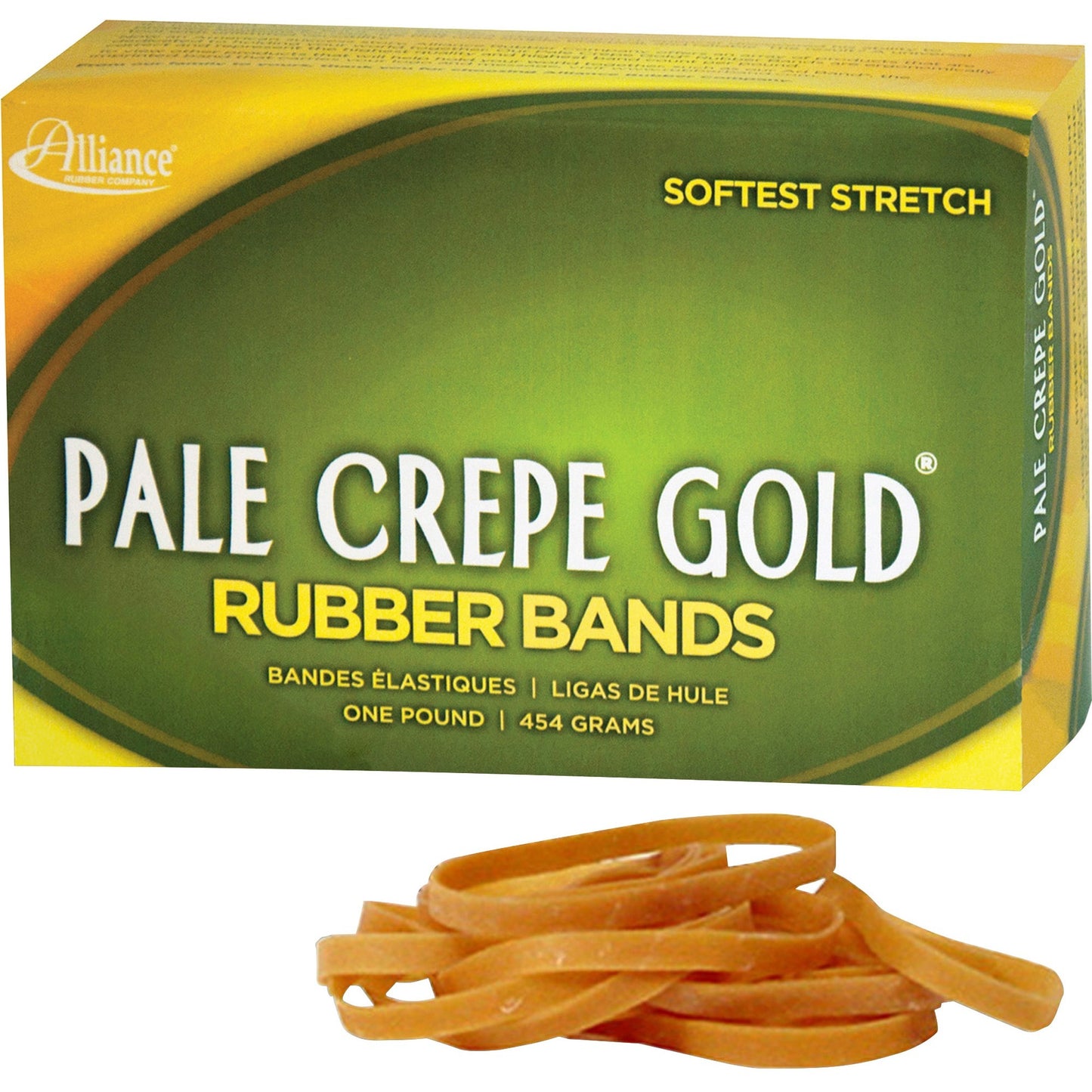 Alliance Pale Crepe Gold Rubber Bands, Size #18 (3" x 1/16"), Golden Crepe