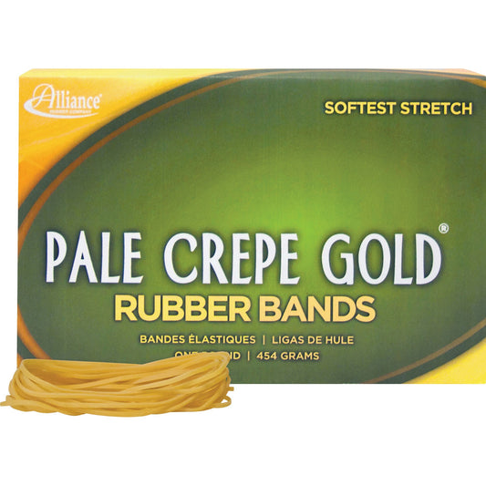 Alliance Pale Crepe Gold Rubber Bands, Size #19 (3-1/2" x 1/16"), Golden Crepe