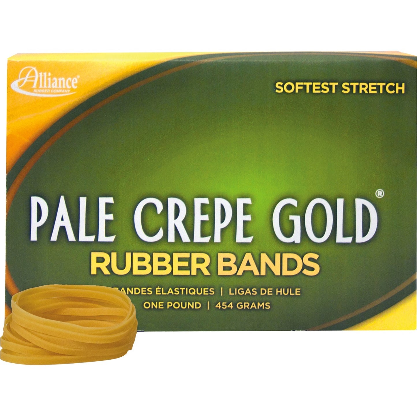 Alliance Pale Crepe Gold Rubber Bands, Size #30 (2" x 1/8"), Golden Crepe