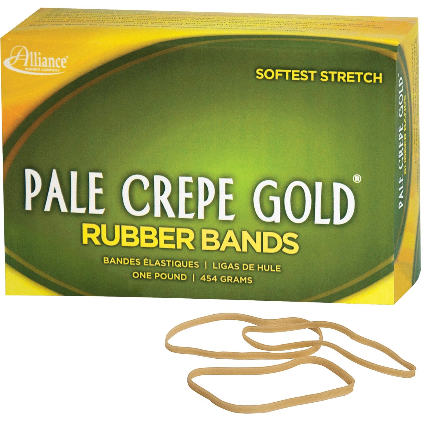 Alliance Pale Crepe Gold Rubber Bands, Size #33 (3-1/2" x 1/8"), Golden Crepe