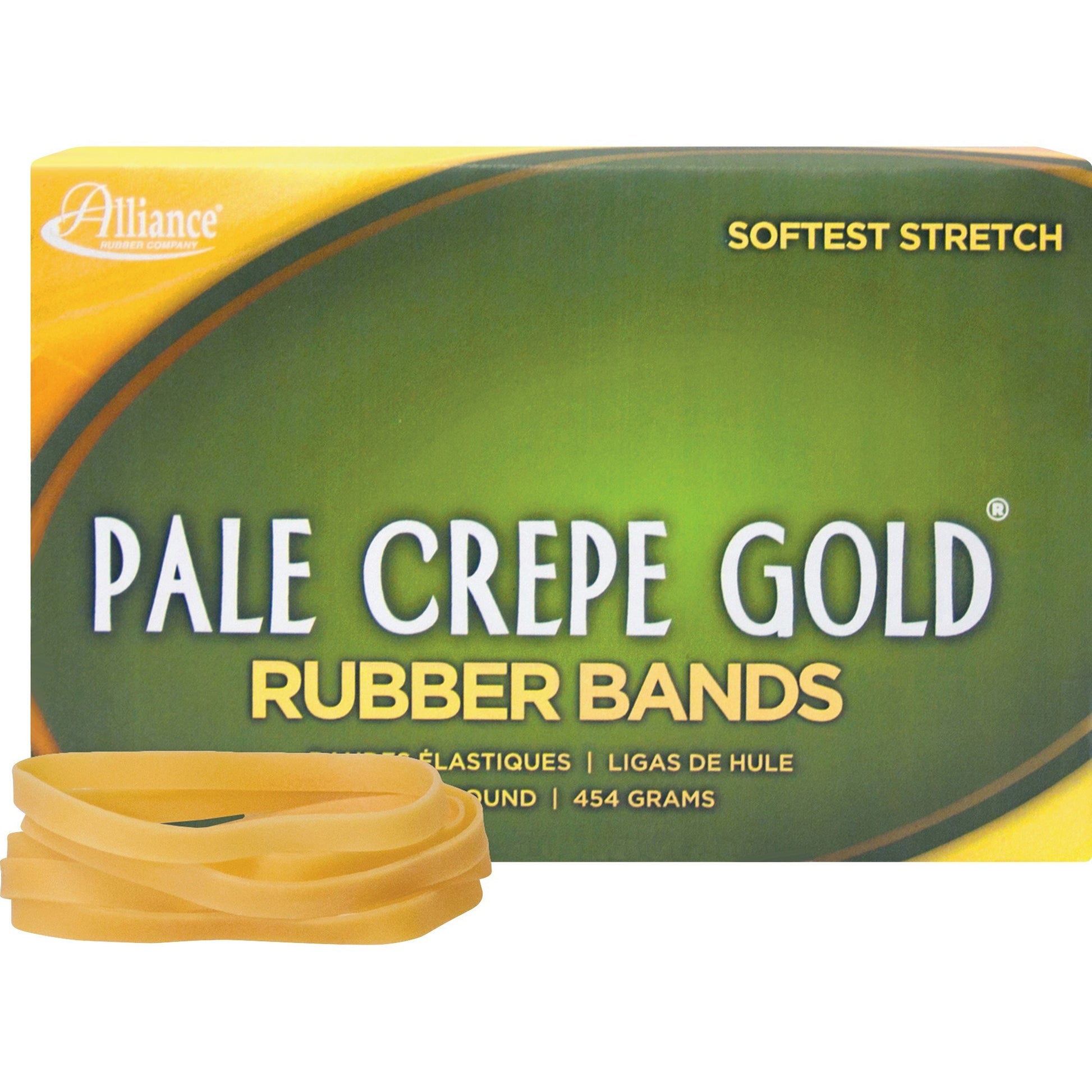 Alliance Pale Crepe Gold Rubber Bands, Size #64 (3-1/2" x 1/4"), Golden Crepe