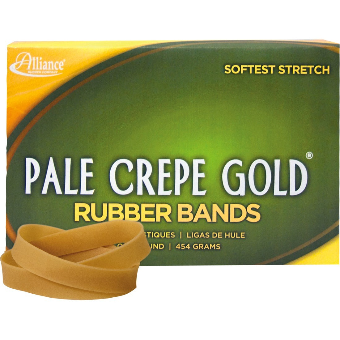 Alliance Pale Crepe Gold Rubber Bands, Size #84 (3-1/2" x 1/2"), Golden Crepe