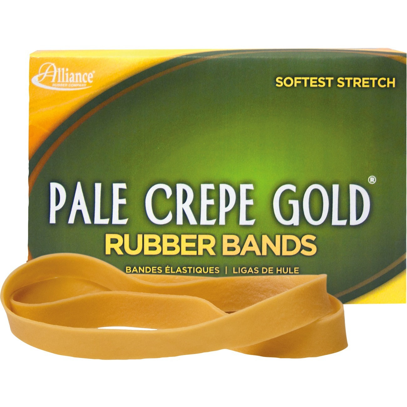 Alliance Pale Crepe Gold Rubber Bands, Size #107 (7" x 5/8"), Golden Crepe