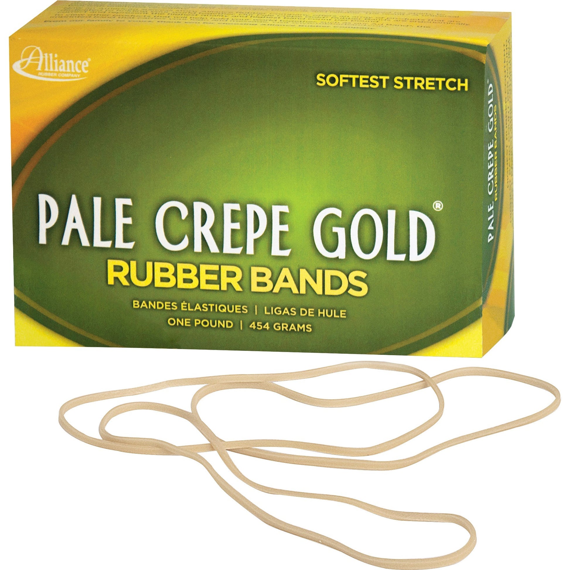 Alliance Pale Crepe Gold Rubber Bands, Size #117B (7" x 1/8"), Golden Crepe