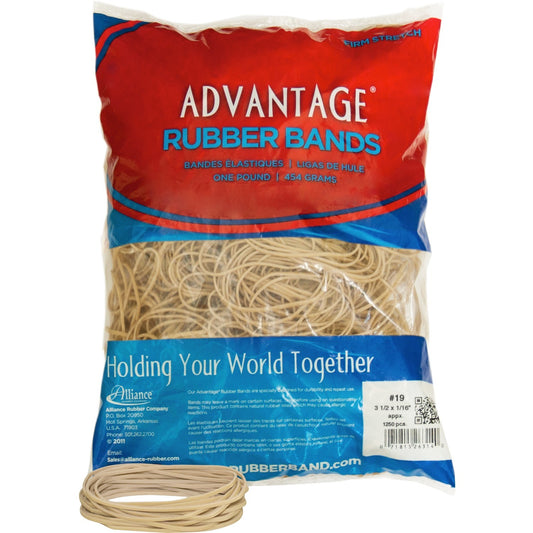 Alliance Advantage Rubber Bands, Size #19 (3-1/2" x 1/16"), Natural Crepe