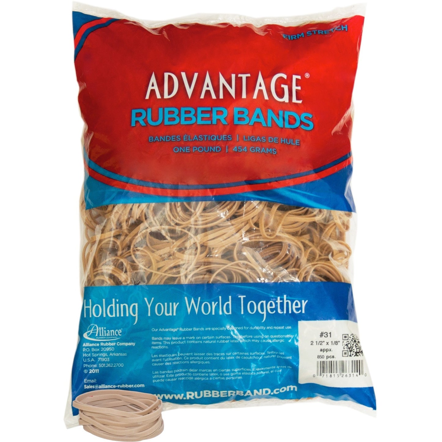 Alliance Advantage Rubber Bands, Size #31 (2-1/2" x 1/8"), Natural Crepe