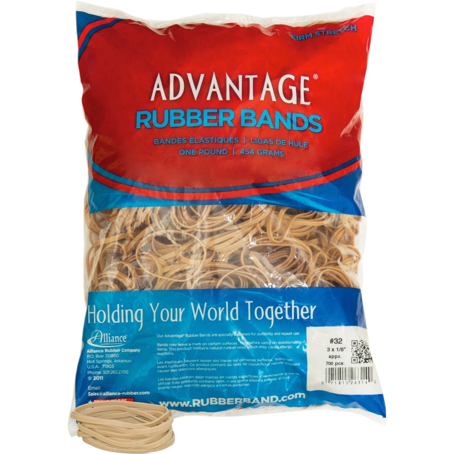 Alliance Advantage Rubber Bands, Size #32 (3" x 1/8"), Natural Crepe