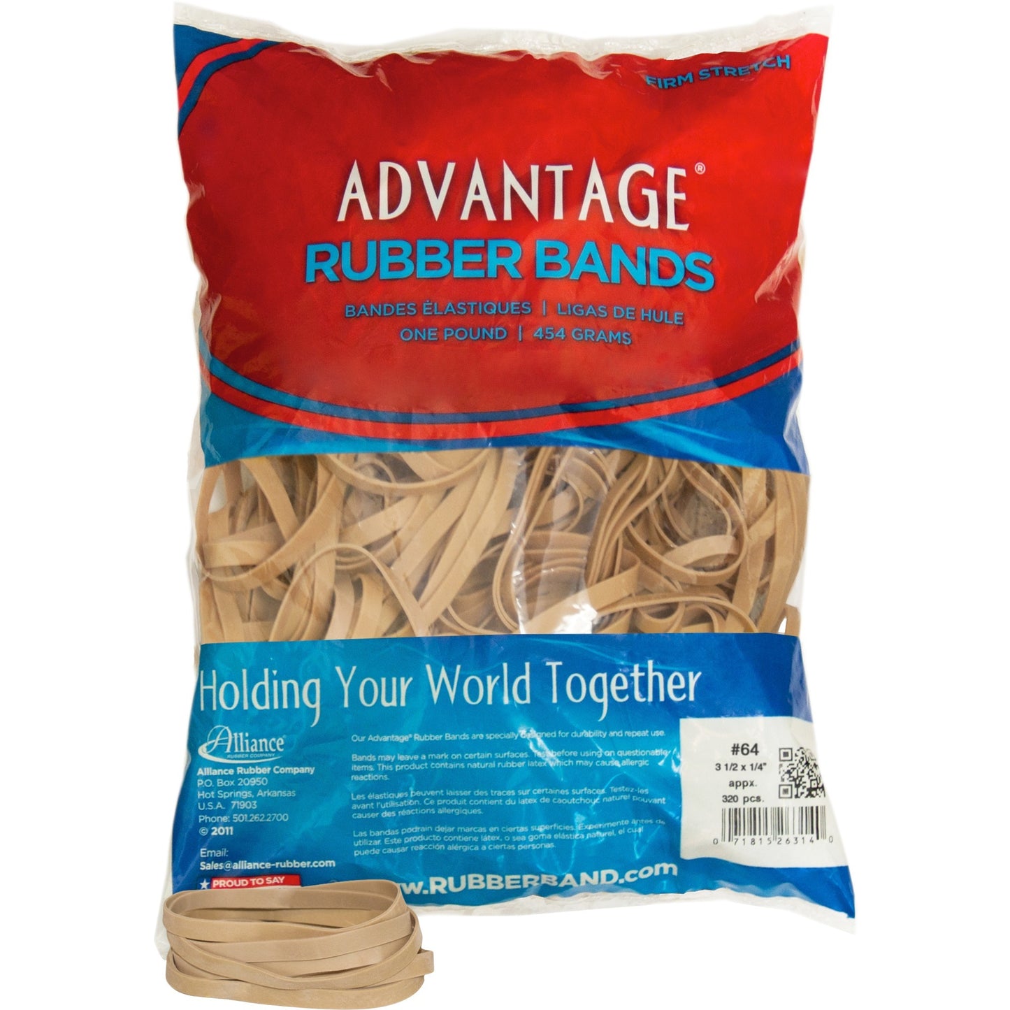 Alliance Advantage Rubber Bands, Size #64 (3-1/2" x 1/4"), Natural Crepe