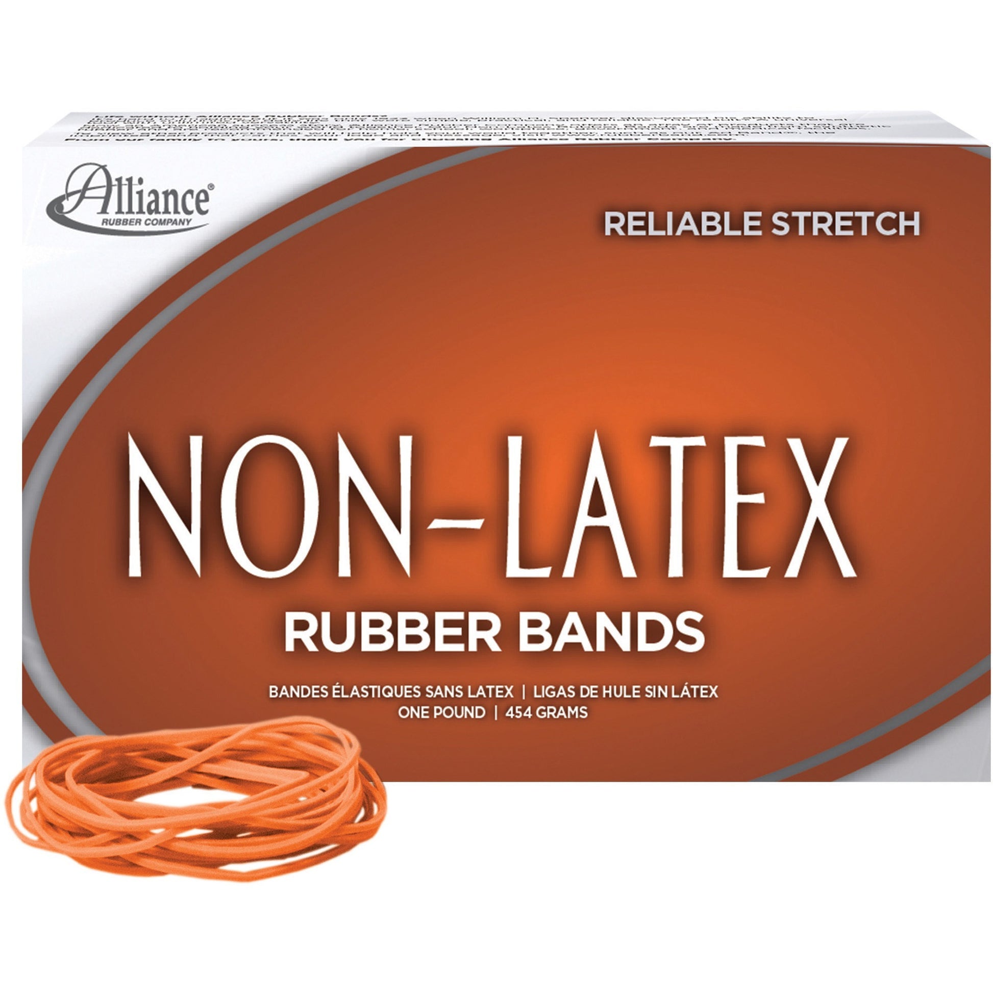 Alliance Non-Latex Rubber Bands, Size #19 (3-1/2" x 1/16"), Orange