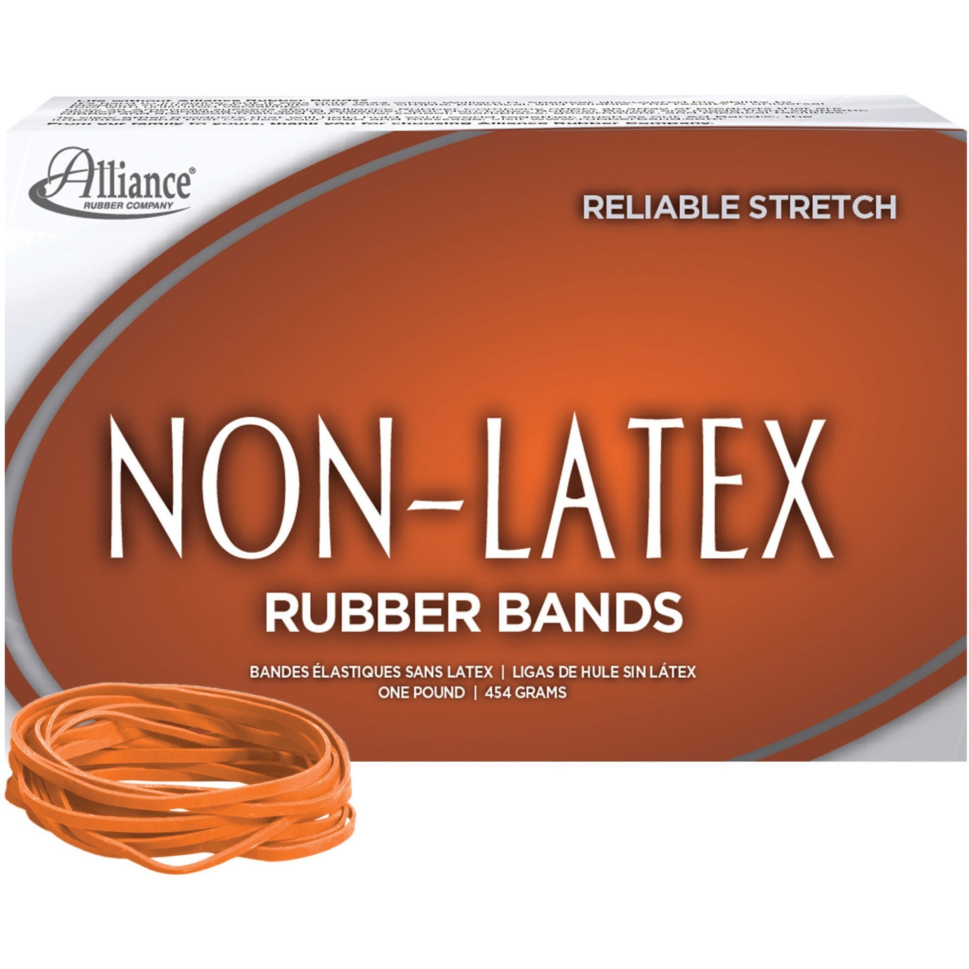 Alliance Non-Latex Rubber Bands, Size #33 (3-1/2" x 1/8"), Orange