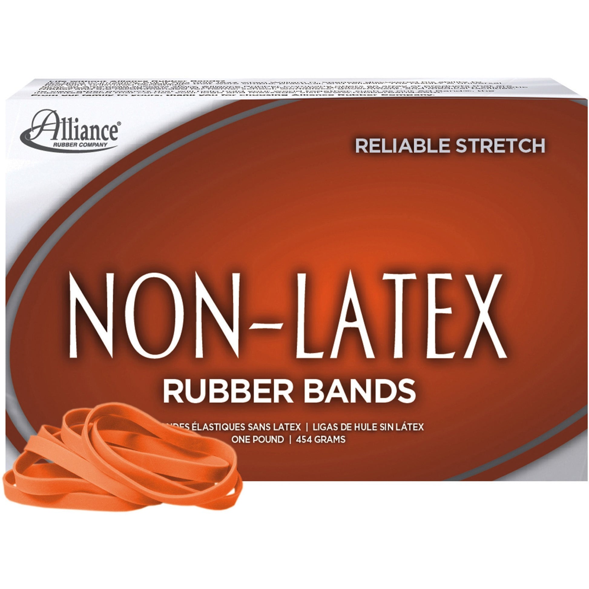 Alliance Non-Latex Rubber Bands, Size #64 (3-1/2" x 1/4"), Orange