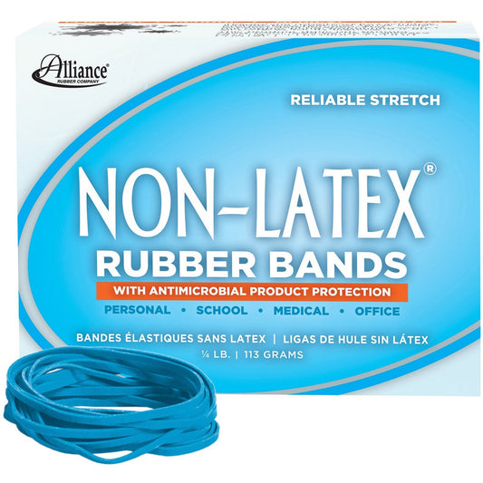 Alliance Non-Latex with Antimicrobial Protection Rubber Bands, Size #33 (3-1/2" x 1/8"), Cyan Blue