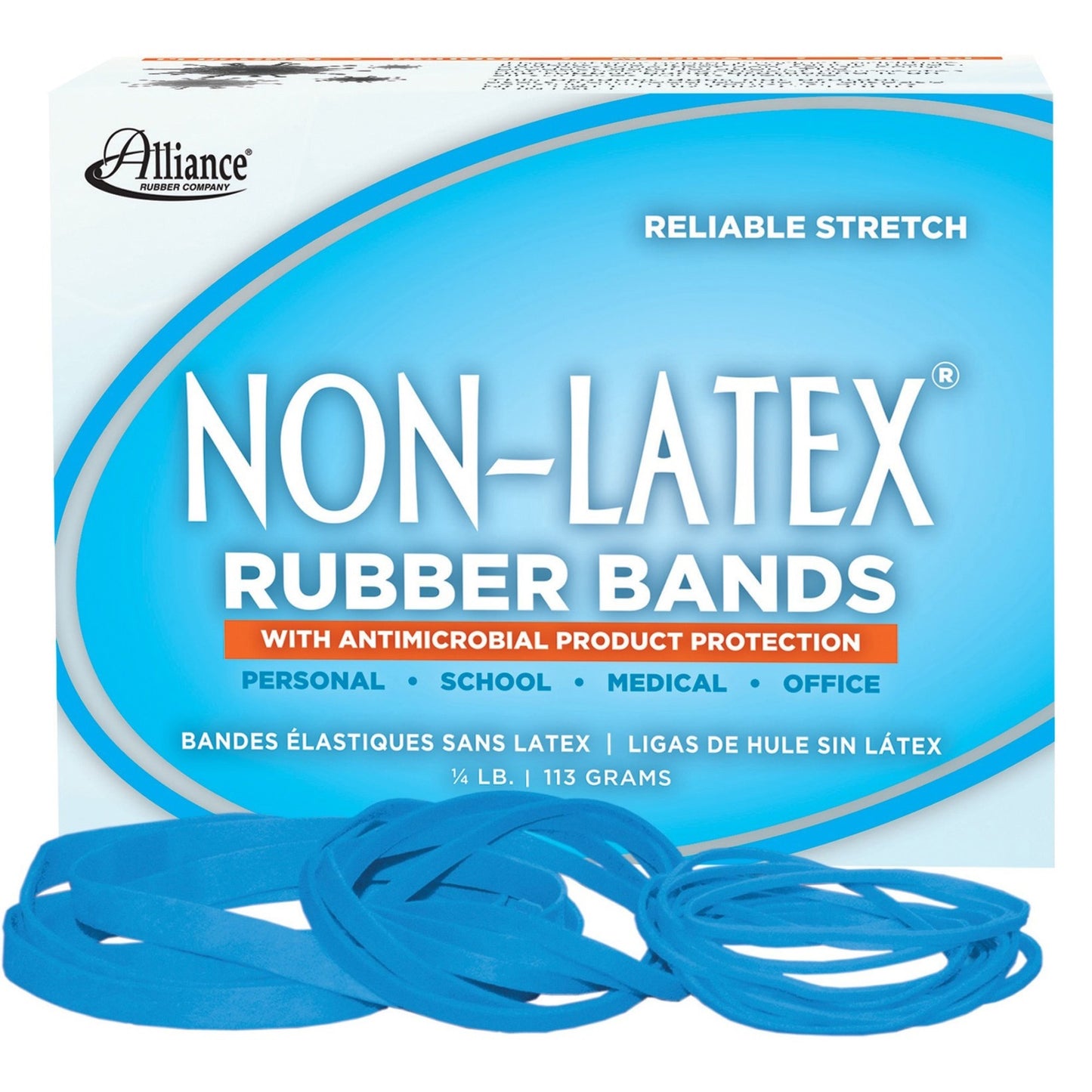 Alliance Non-Latex with Antimicrobial Protection Rubber Bands, Size #54 (Assorted), Cyan Blue