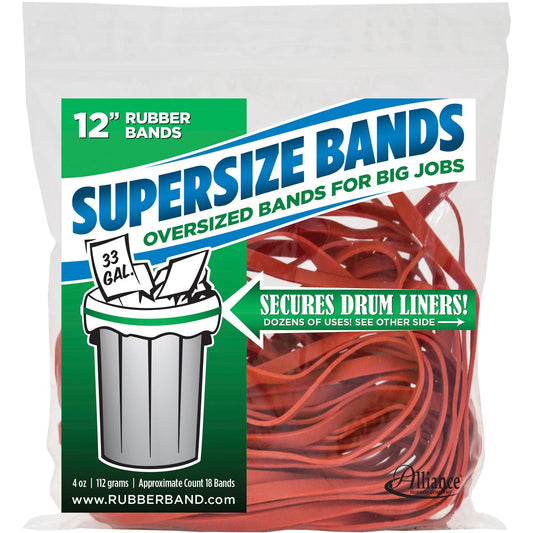 Alliance SuperSize Bands, Large 12" x 1/4" Industrial Rubber Bands, Red